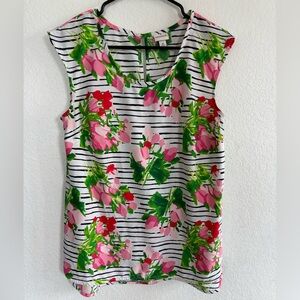 Merona Pink and Green Floral Striped Tank Top